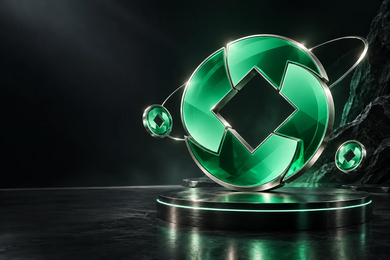 The Joywin emerald orbit emblem, surrounded by platinum orbits and collectible tokens