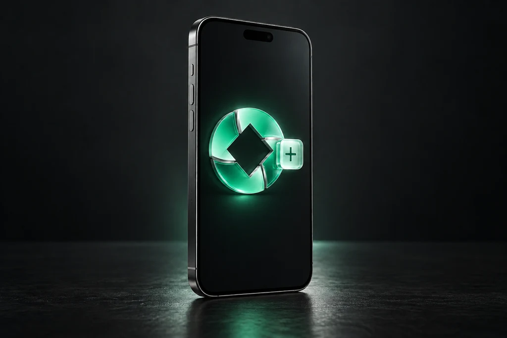 Joywin on a graphite phone with an emerald Home Screen icon
